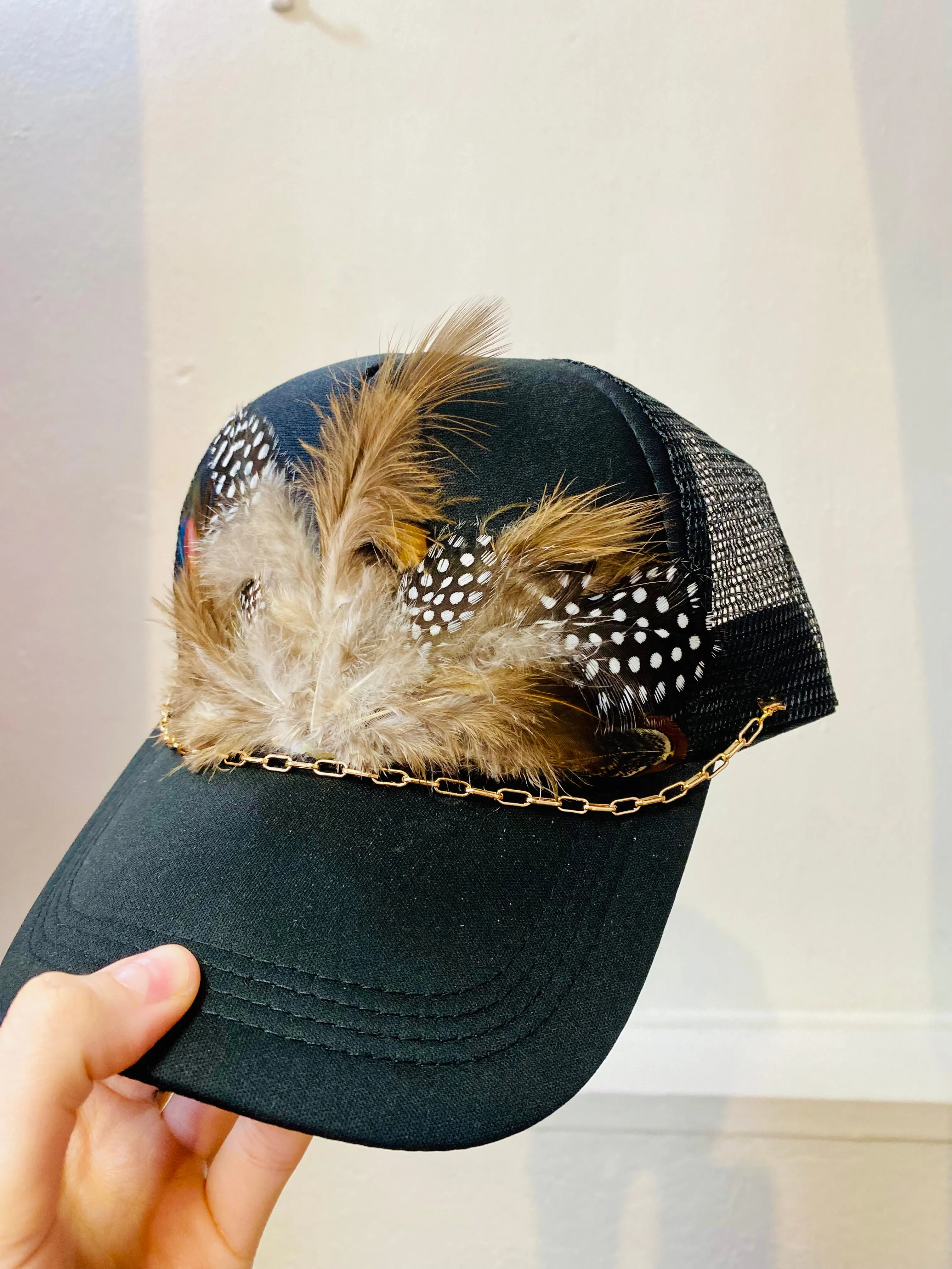 Custom Feather Trucker Hat - Black