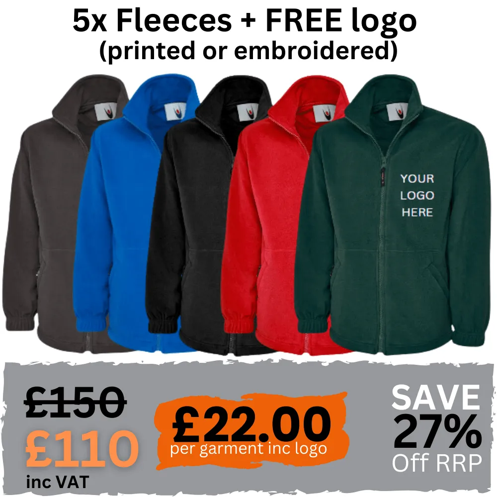 Custom Logo Workwear Pack of 5 Fleece Jackets - Embroidered or Printed