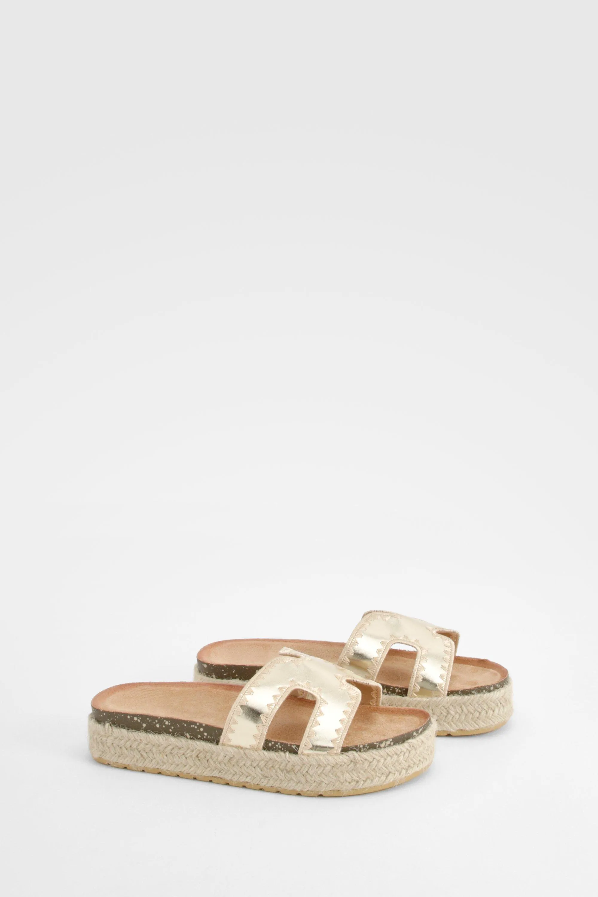 Cut Out Detail Contrast Stitch Espadrille Slides