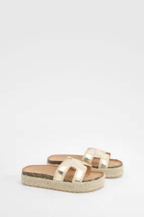 Cut Out Detail Contrast Stitch Espadrille Slides