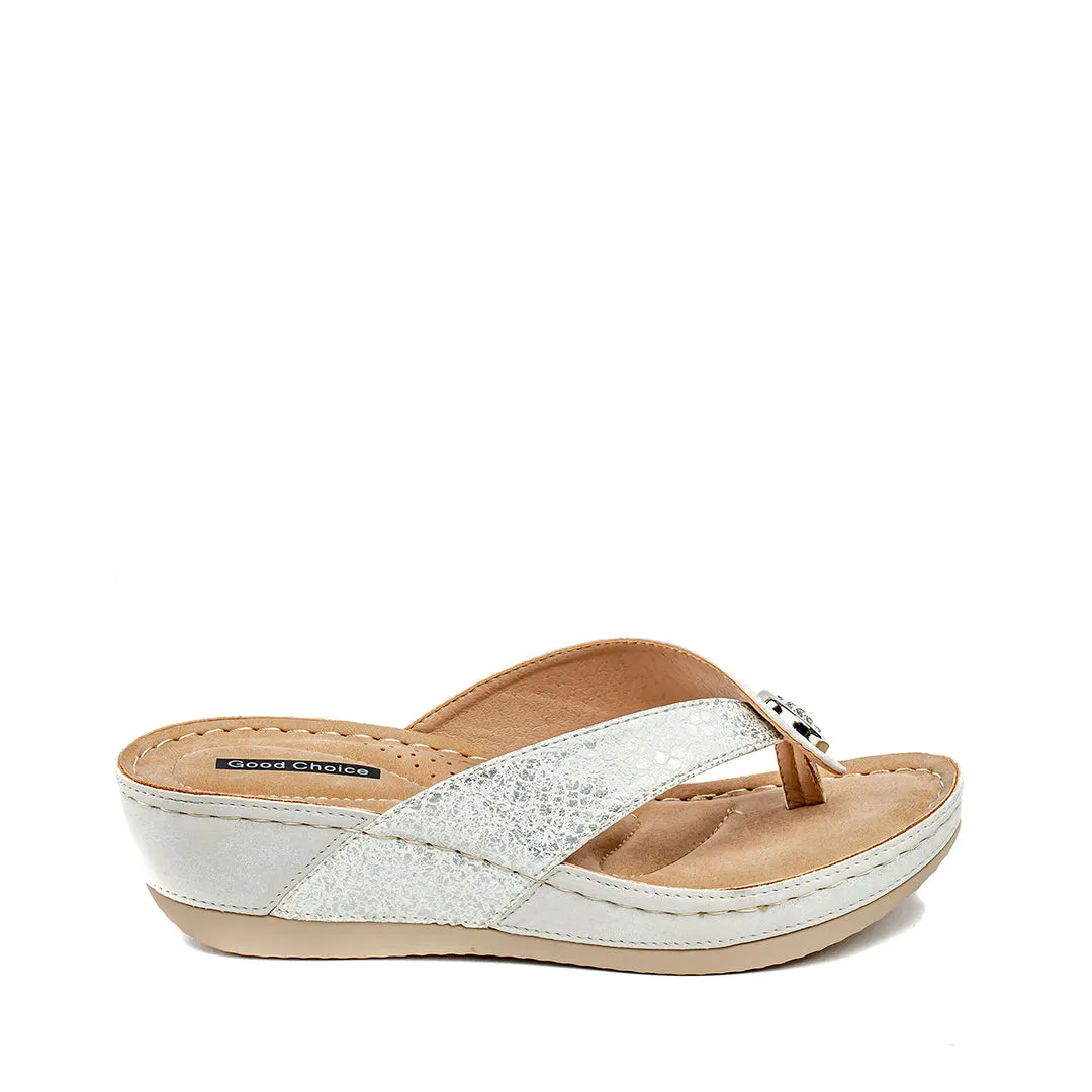 Dafni White Wedge Sandals