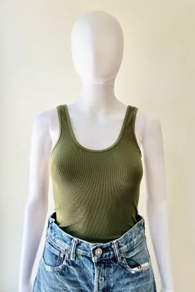 Dark Olive Silk Tank Top