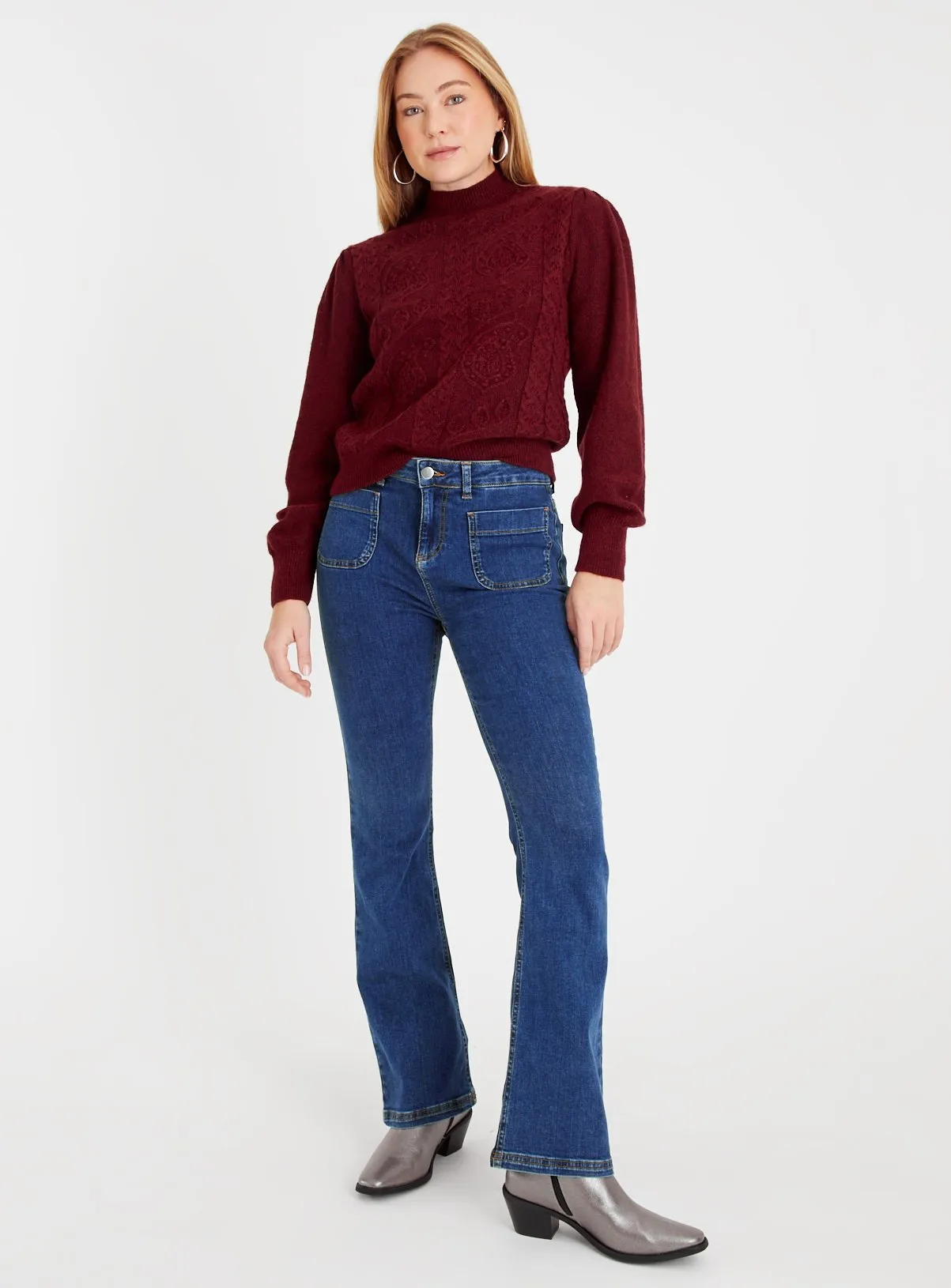 Dark Red Cable Knit High Neck Jumper XL | Tu Clothing