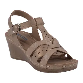 Darry Gold Perforated T-Strap Slingback Wedge Sandals