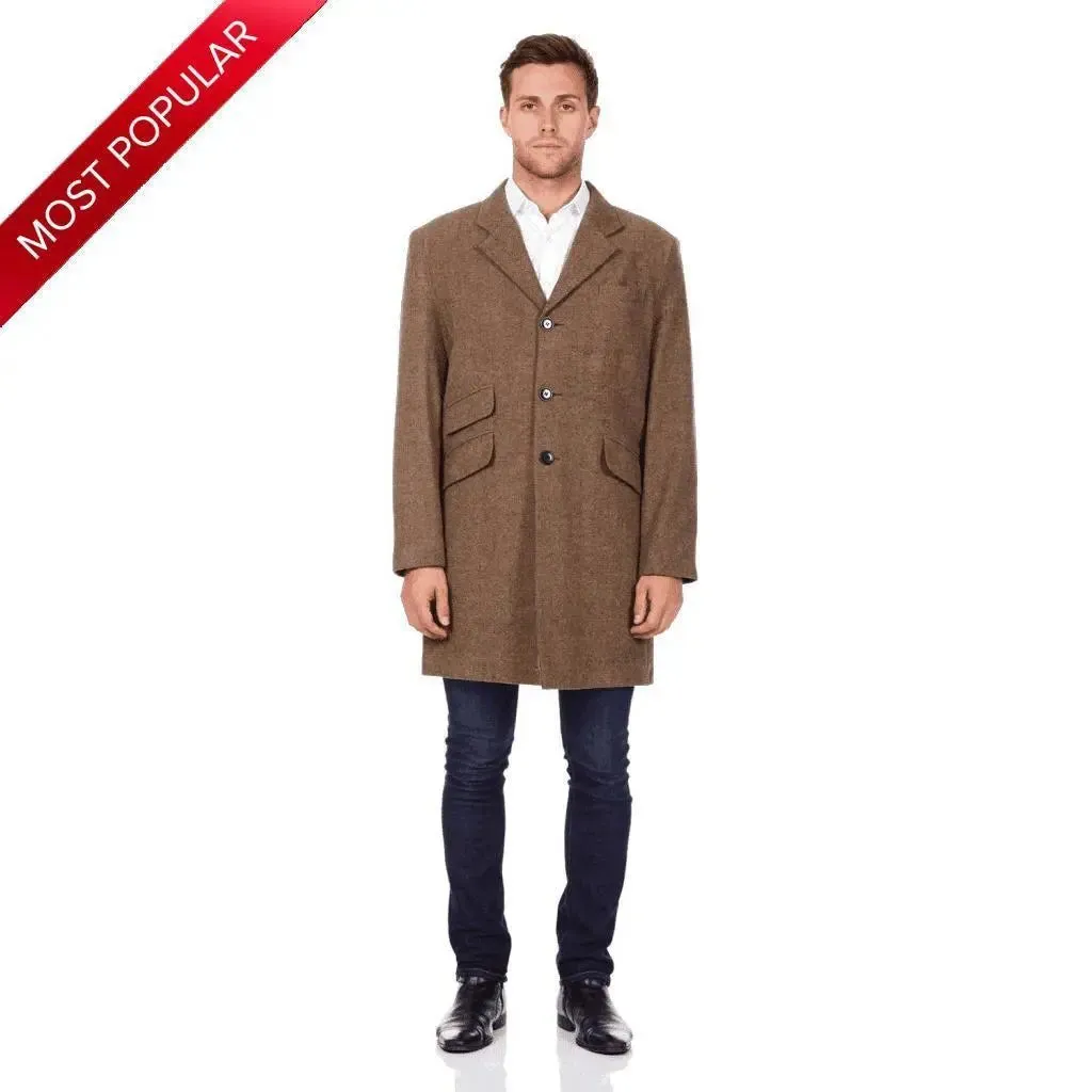 De La Creme MAN - Mens Wool Blend Herringbone Design Coat