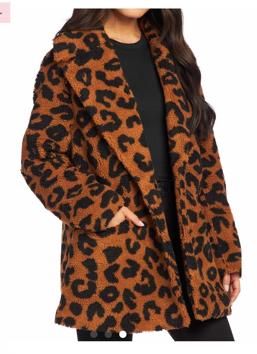 Leopard Sherpa Coat for Women - Debbie Brand