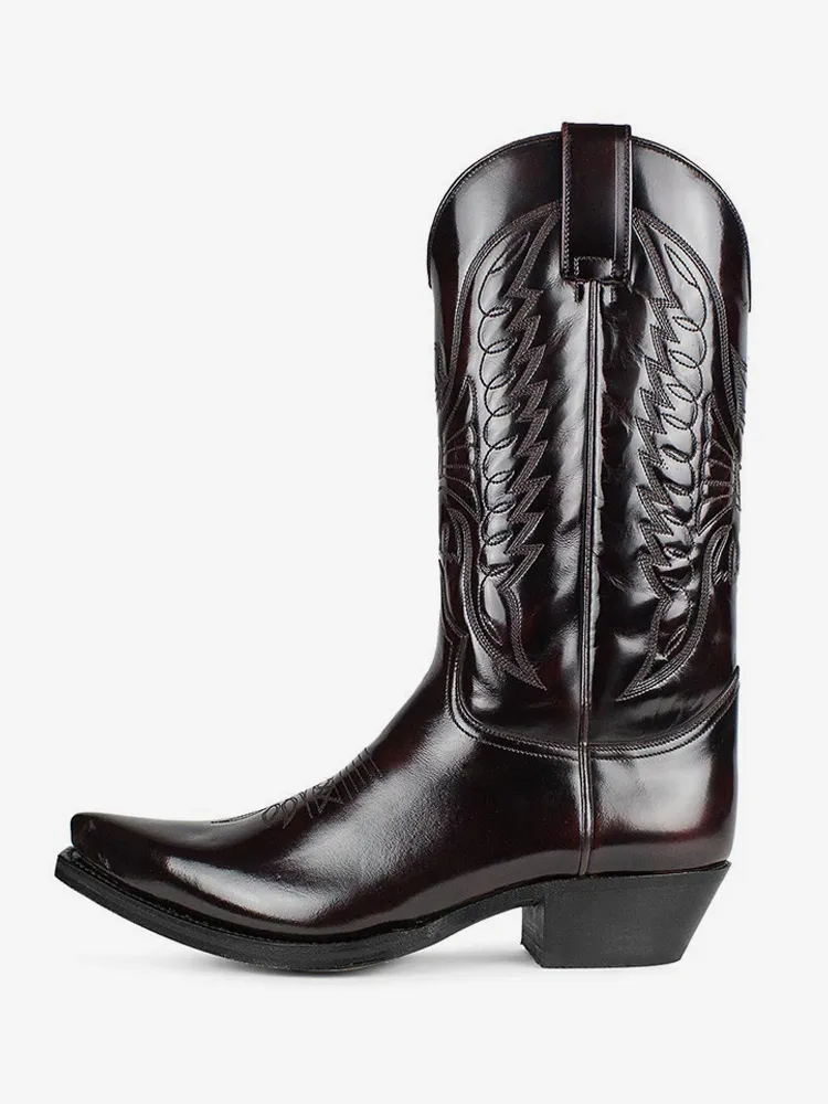 Deep Brown Pointed Toe Mid Calf Men's Cowboy Boots