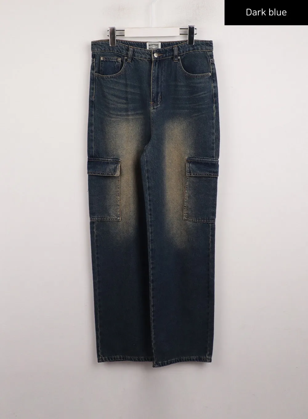 IJ411 High Waist Wide Leg Pocket Cargo Denim Jeans