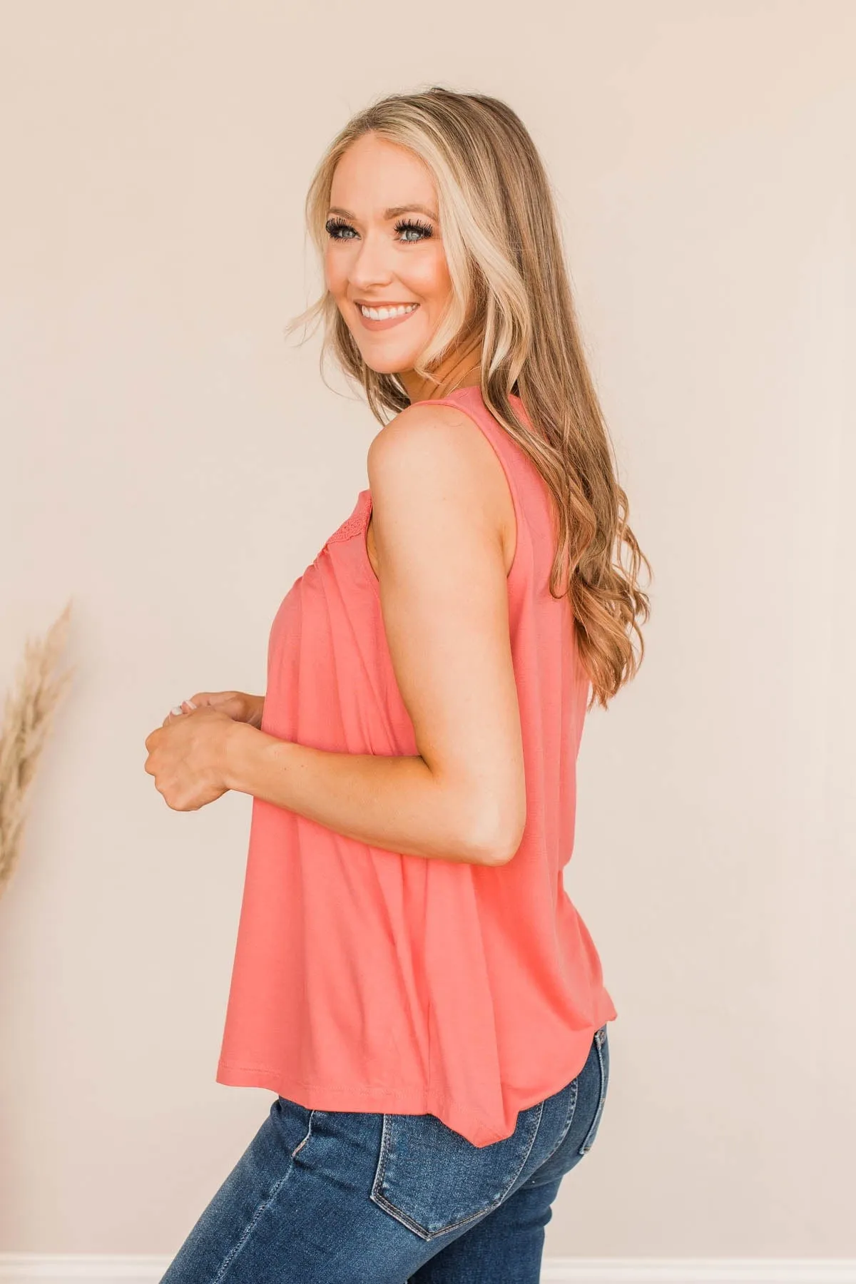 Beautiful Coral Knit Tank Top - Devoted Darling