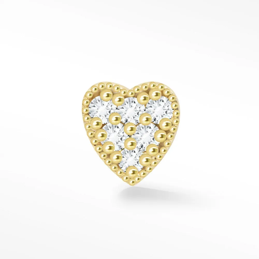 14k Yellow Heart Diamond Flat Back Earring