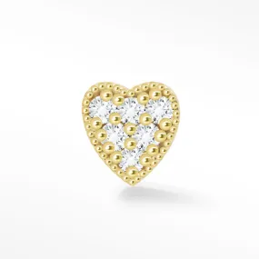 14k Yellow Heart Diamond Flat Back Earring