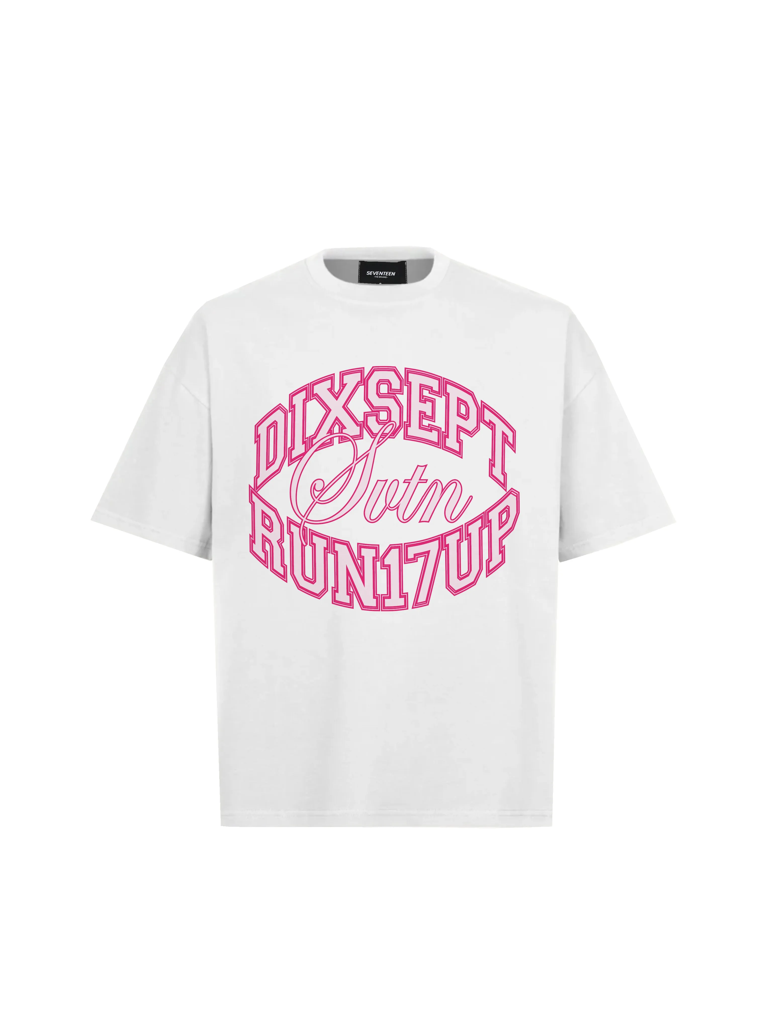 Dixsept Run17Up White T-Shirt with Pink Logo