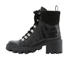 Dolce Vita Rubi Black Leather Snake Crocodile Platform Combat Lace Up Boots 9.5