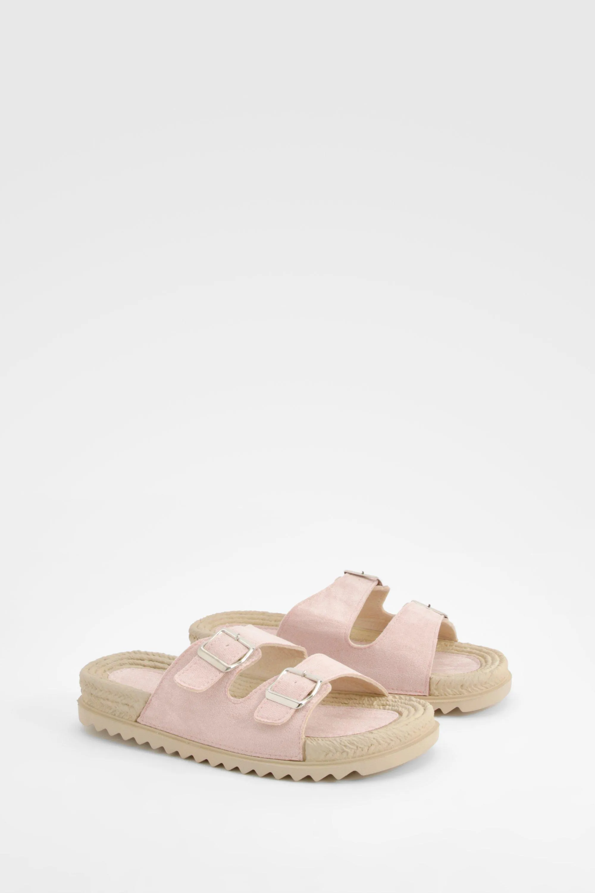 Double Strap Buckle Detail Espadrille Slides