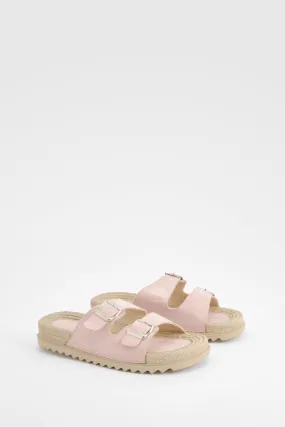 Double Strap Buckle Detail Espadrille Slides