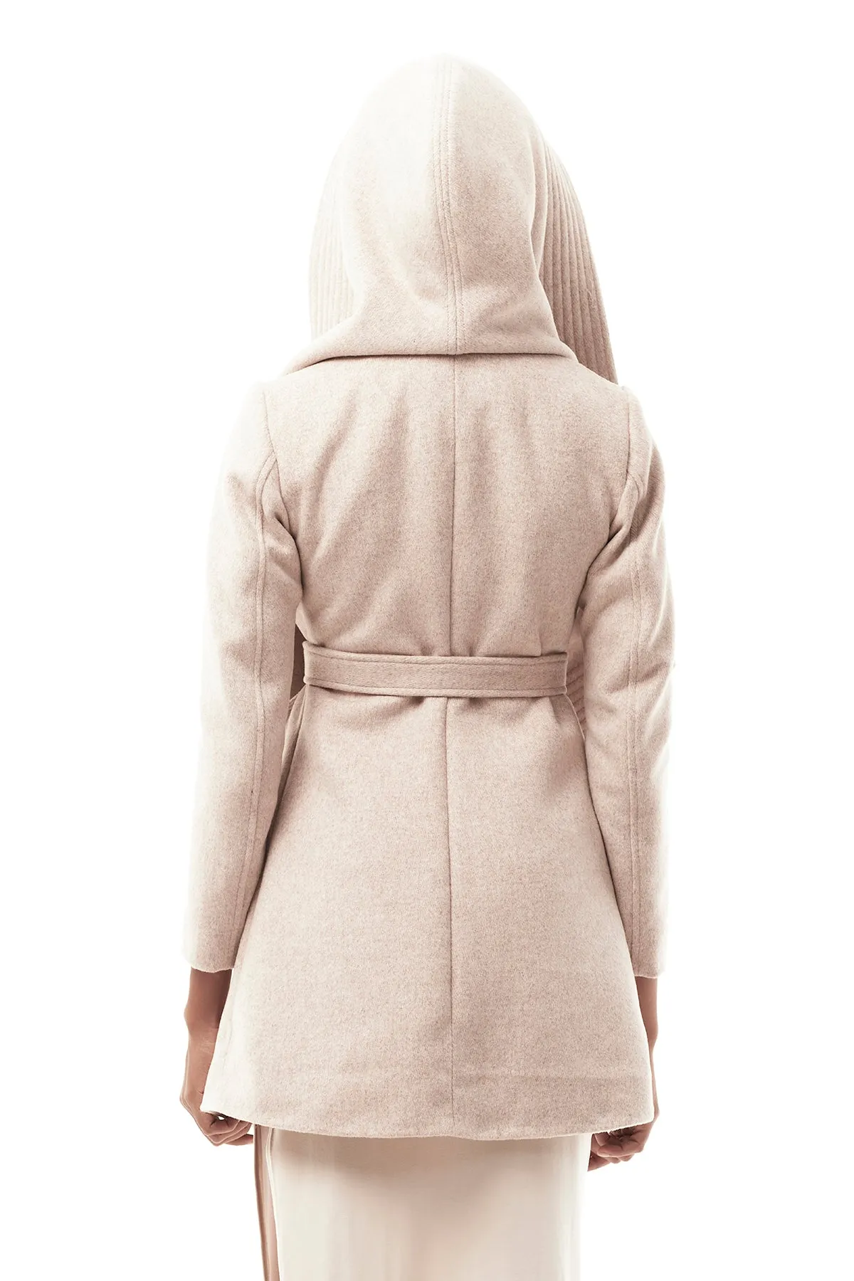 DRAPED HOOD COAT IN BONE