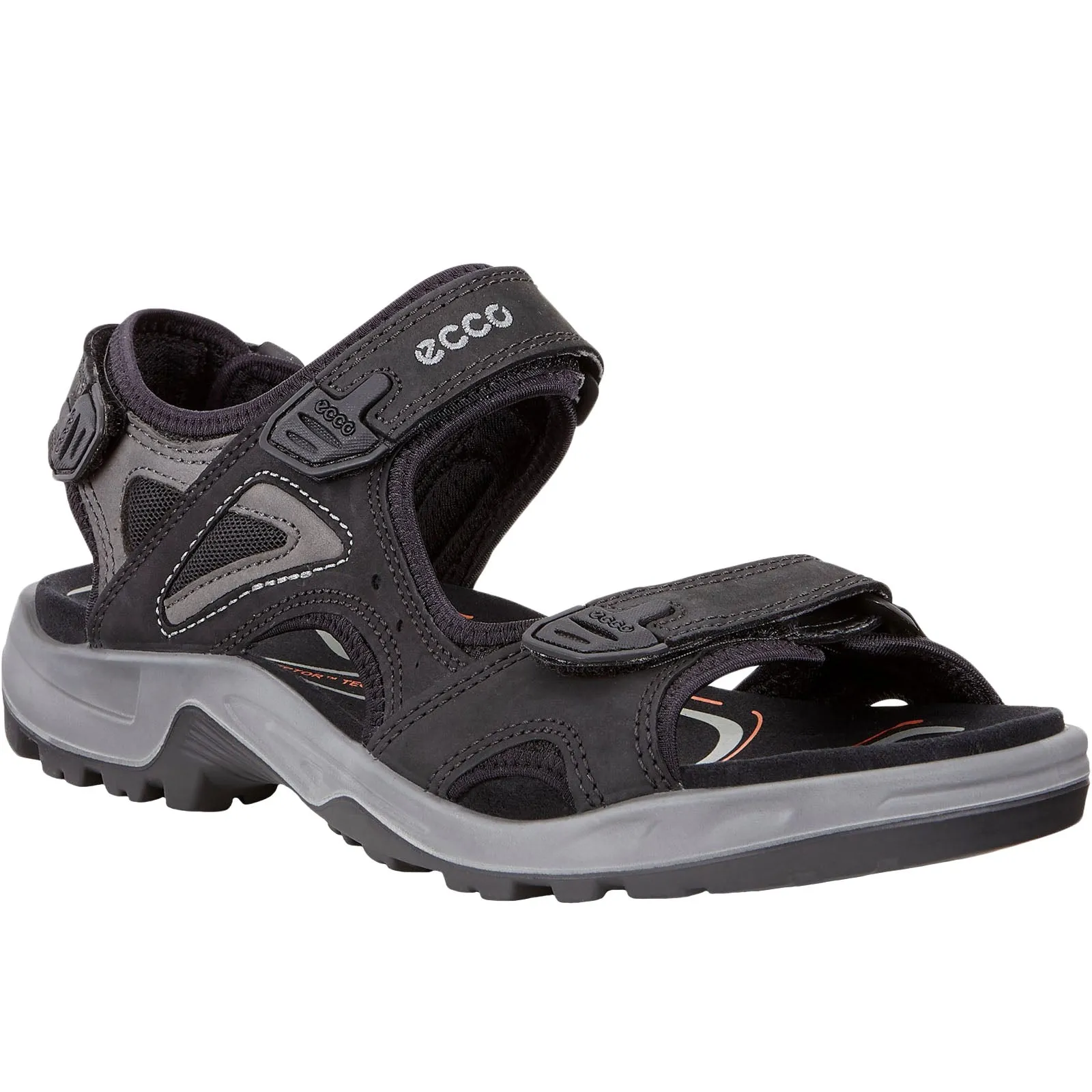 ECCO Mens Offroad Leather Hook & Loop Walking Sandals - Black