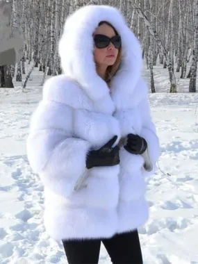 Eco-friendly Hooded Faux Fur Coat