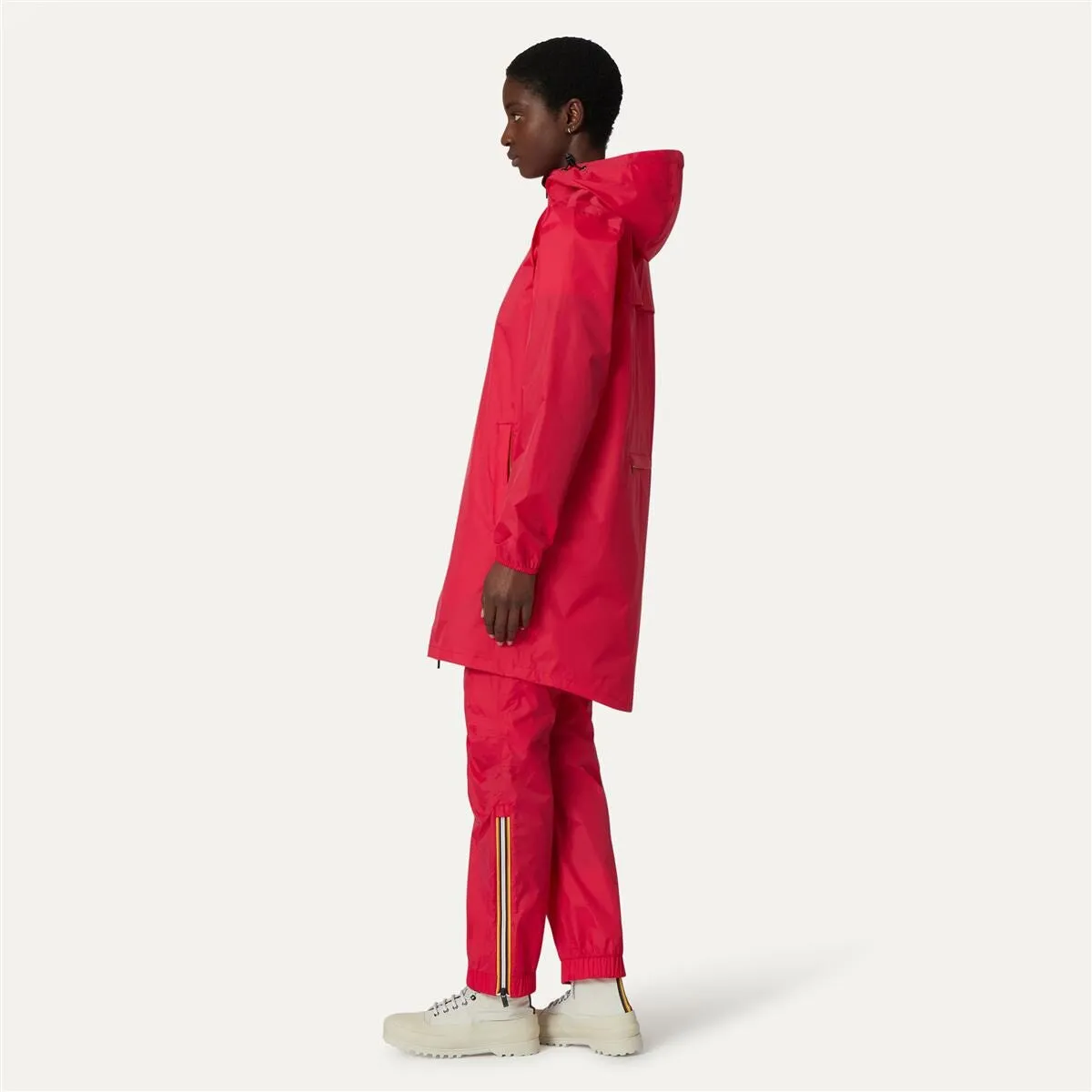 Eiffel - Unisex Waterproof Packable Long Rain Jacket in Red