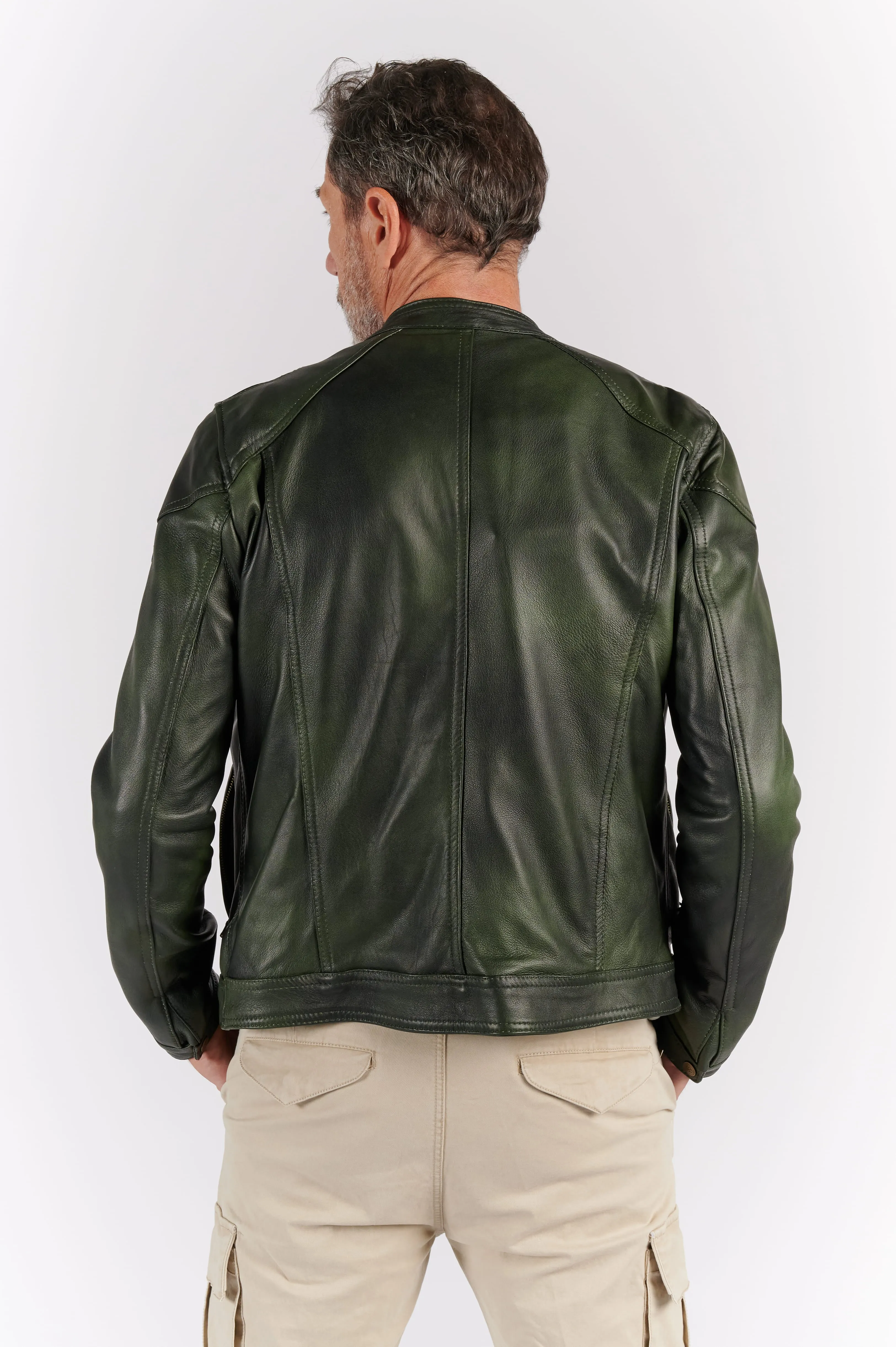 Green leather jacket by Elton.