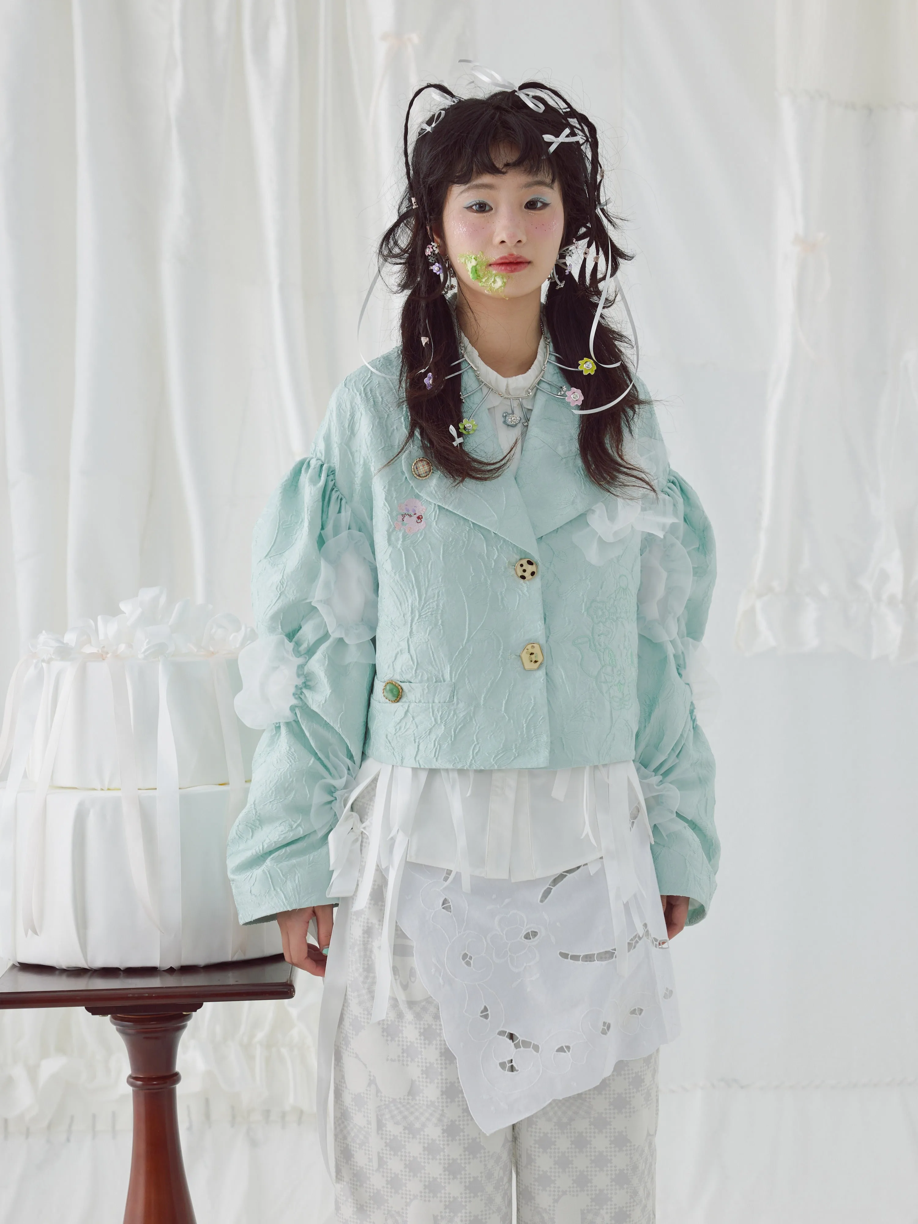 Embroidered Jacquard Fabric Organza Short Jacket