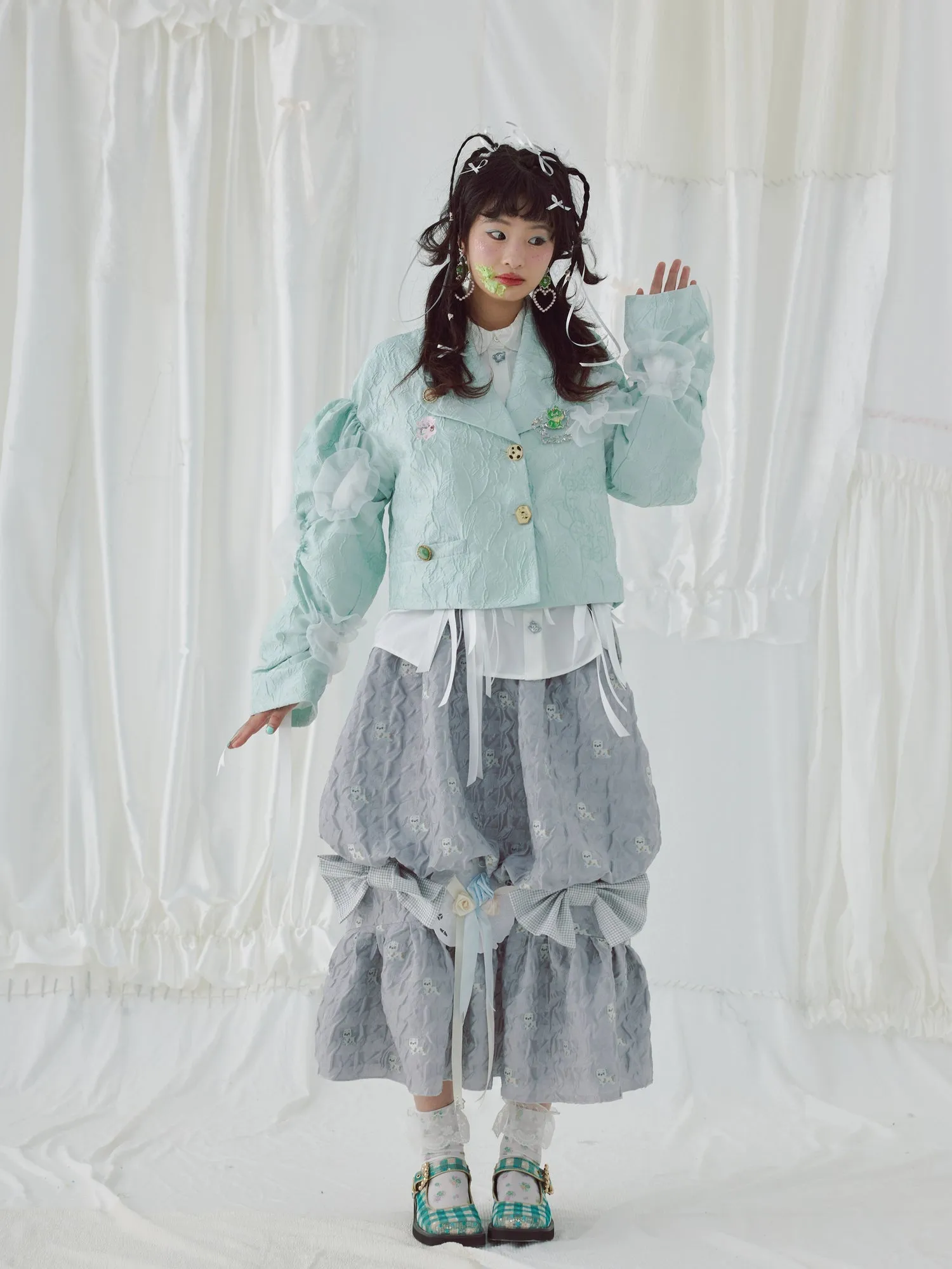 Embroidered Jacquard Fabric Organza Short Jacket