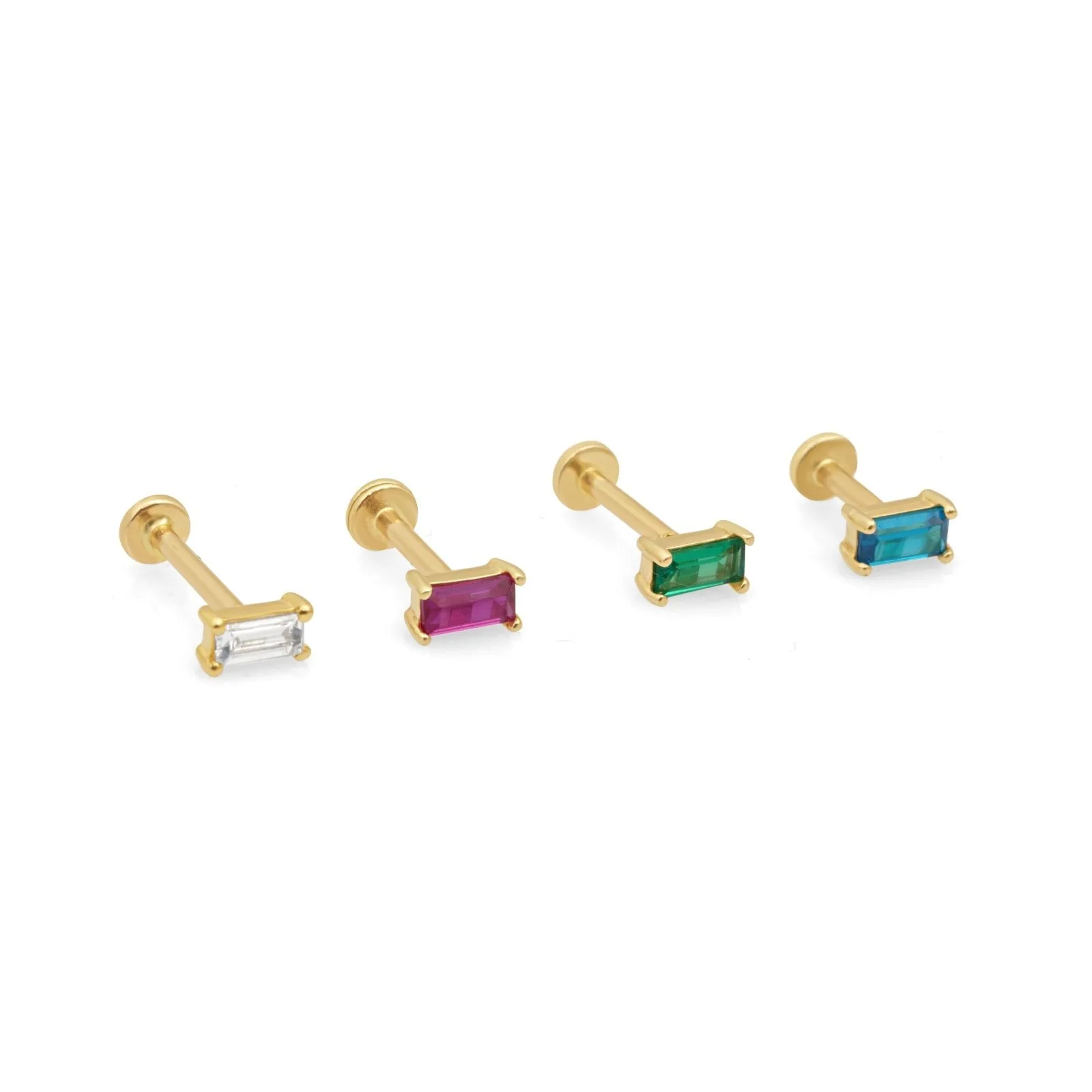 Flat Back Stud with Emerald Baguette Detail