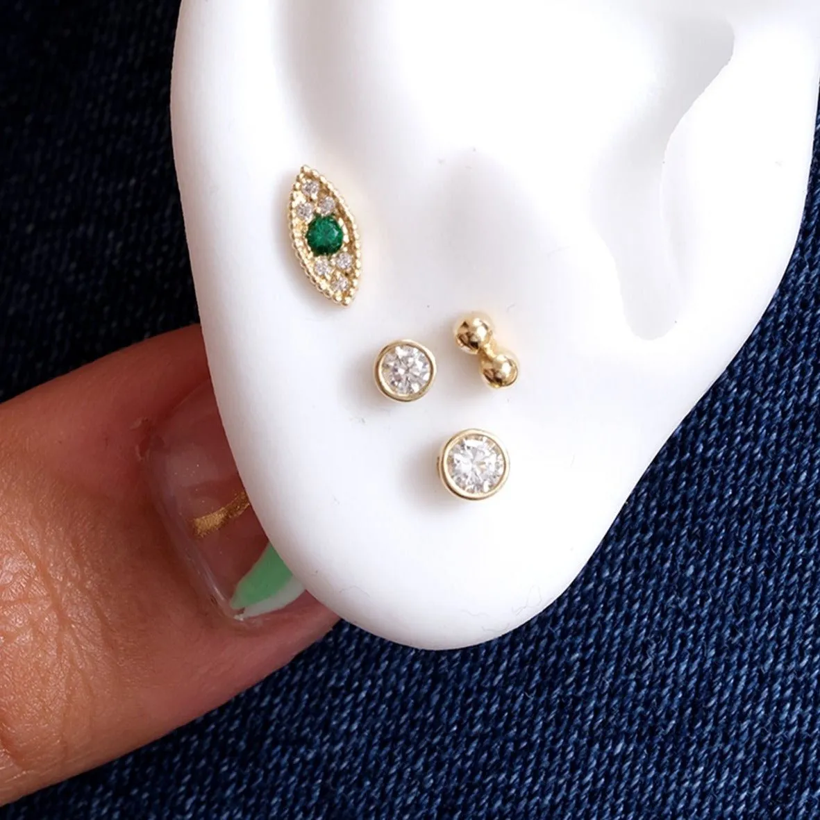 Evil Eye Emerald Flat Stud