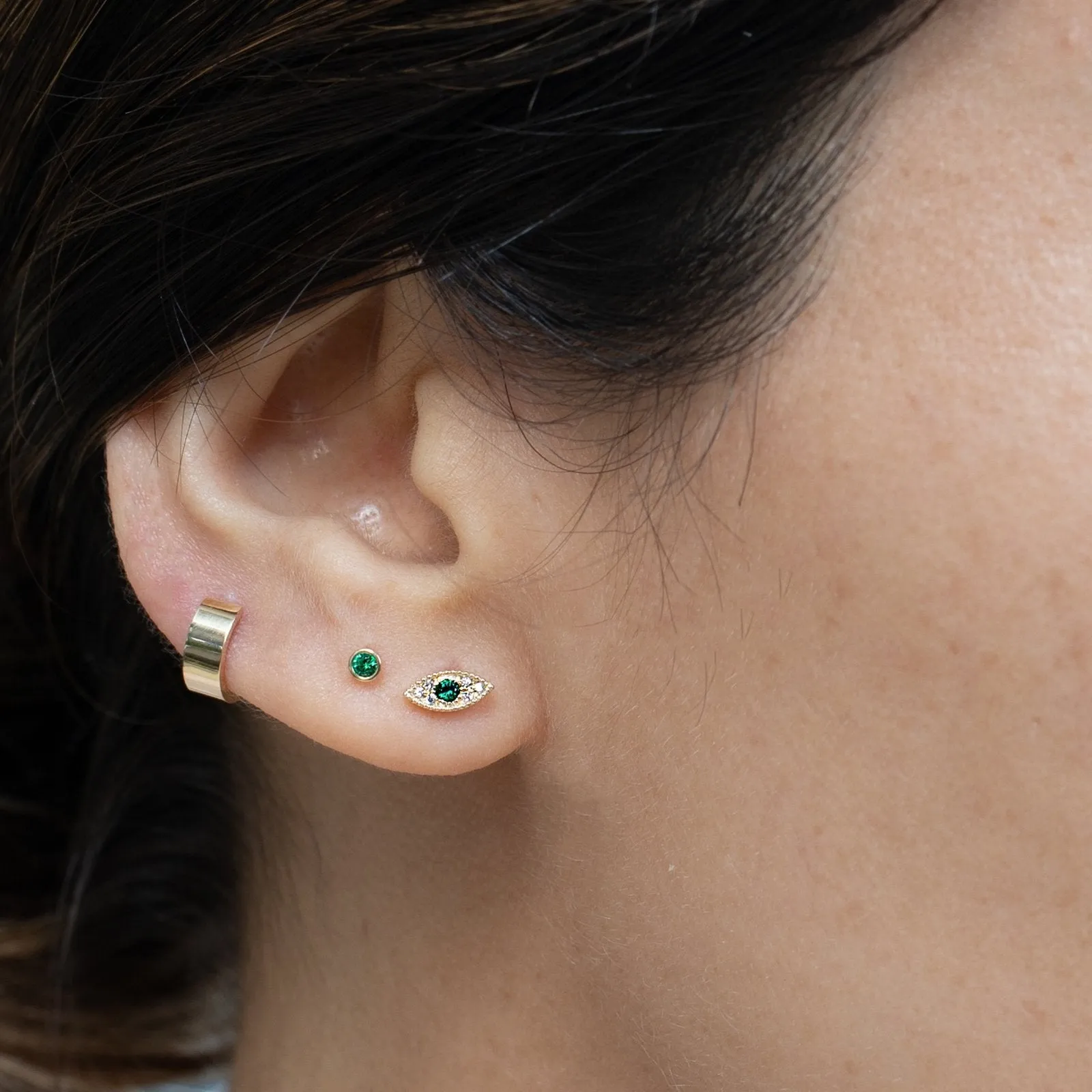 Evil Eye Emerald Flat Stud