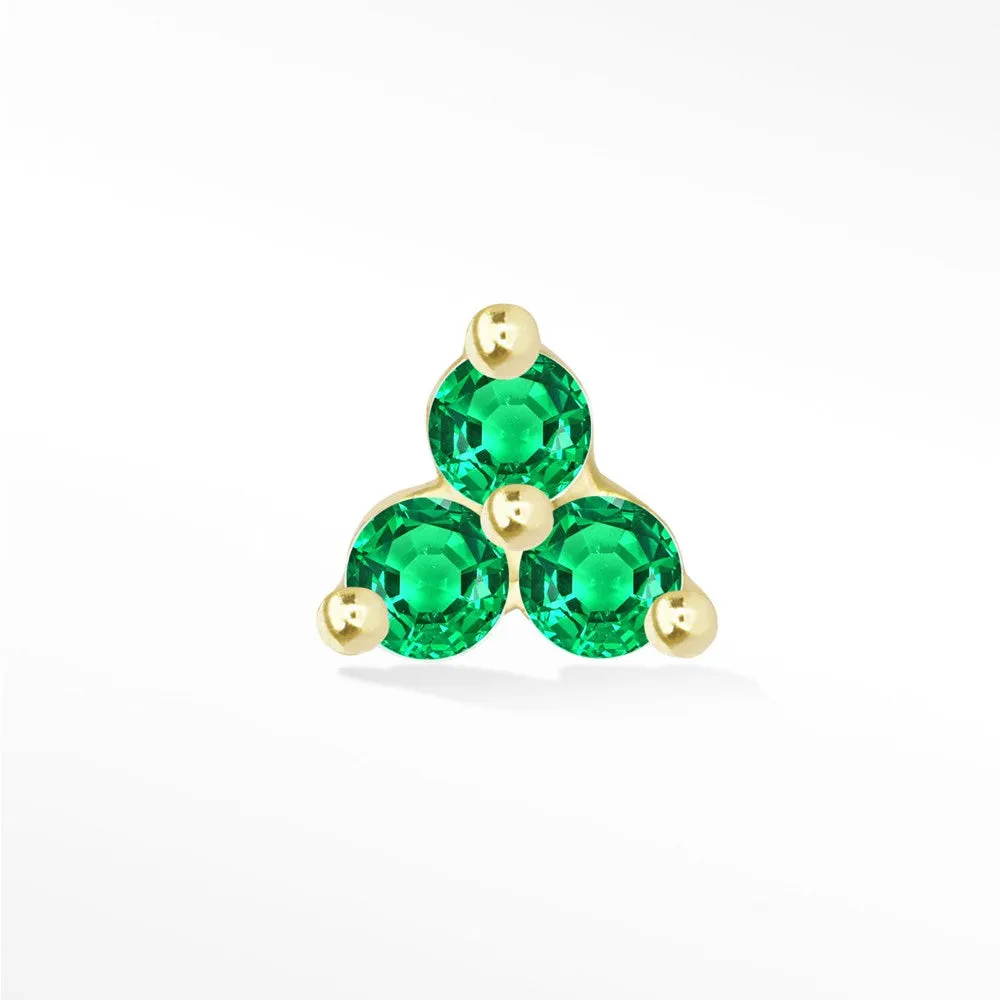 14k Yellow Emerald Earrings with Trinity Design and Flat Back