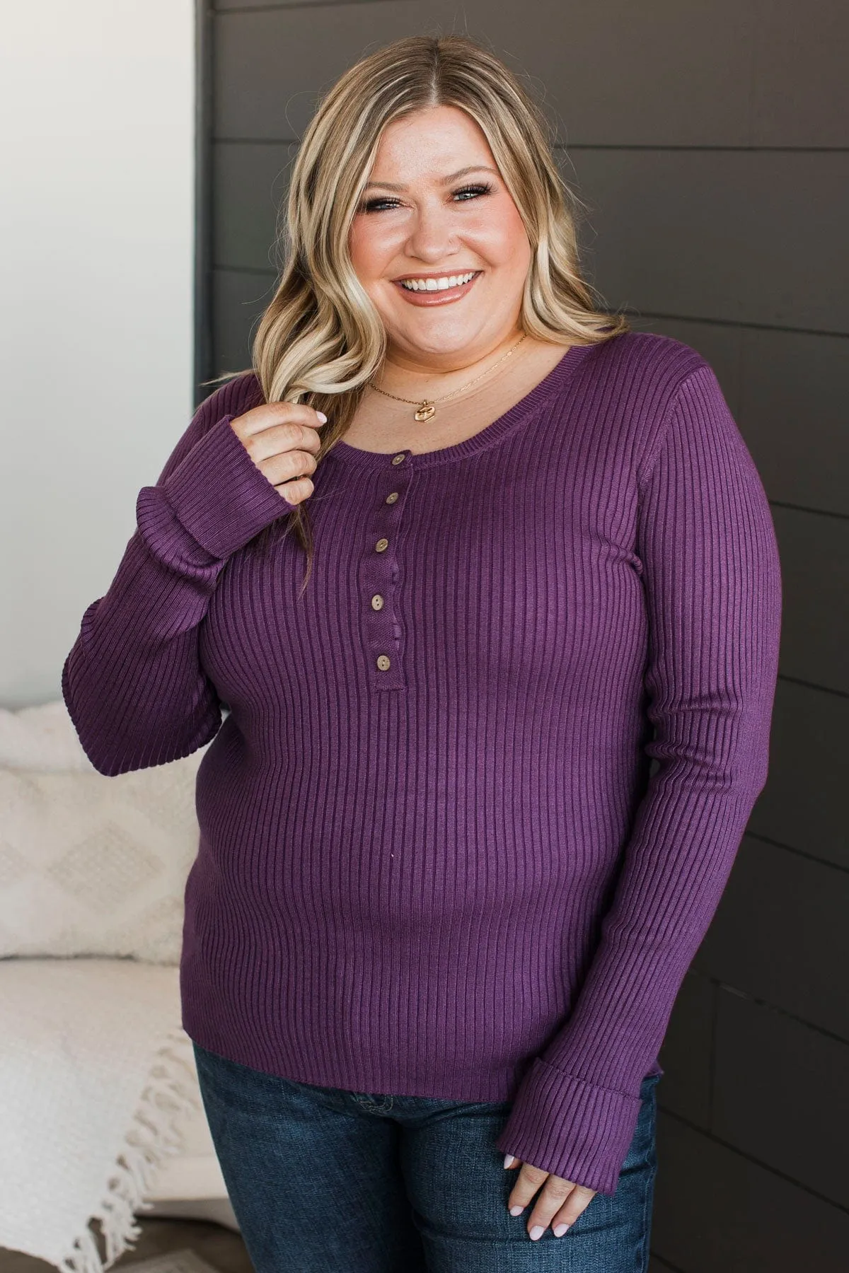 Plum Ribbed Knit Top