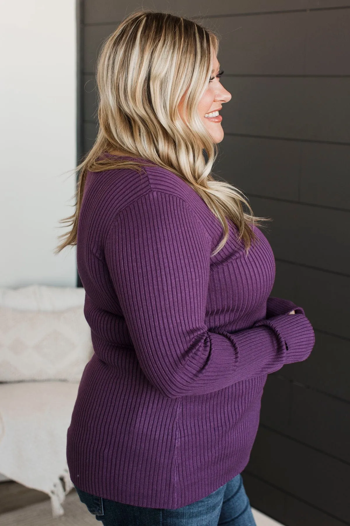 Plum Ribbed Knit Top