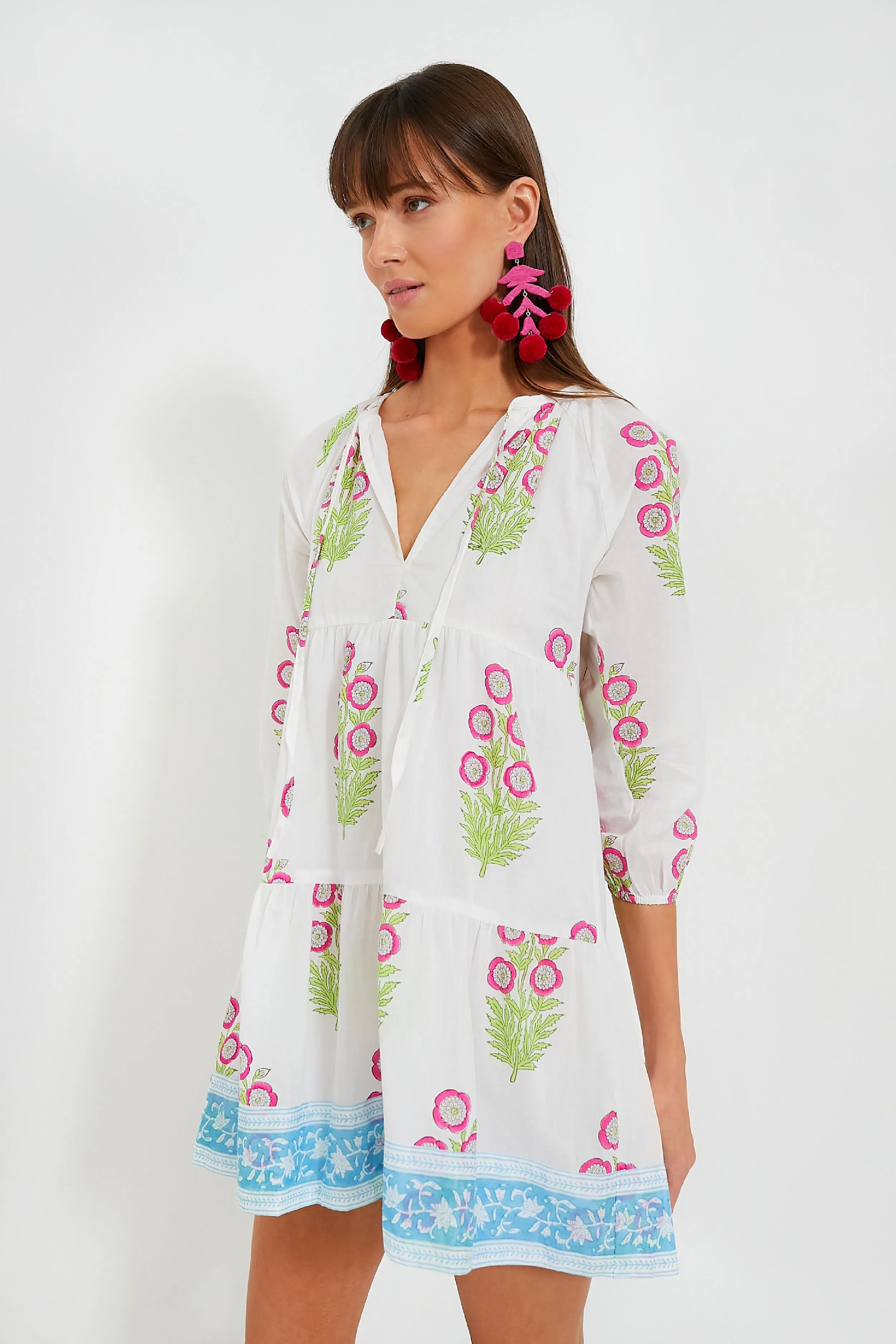 Exclusive Hot Pink Floral with Blue Edge Dali Dress