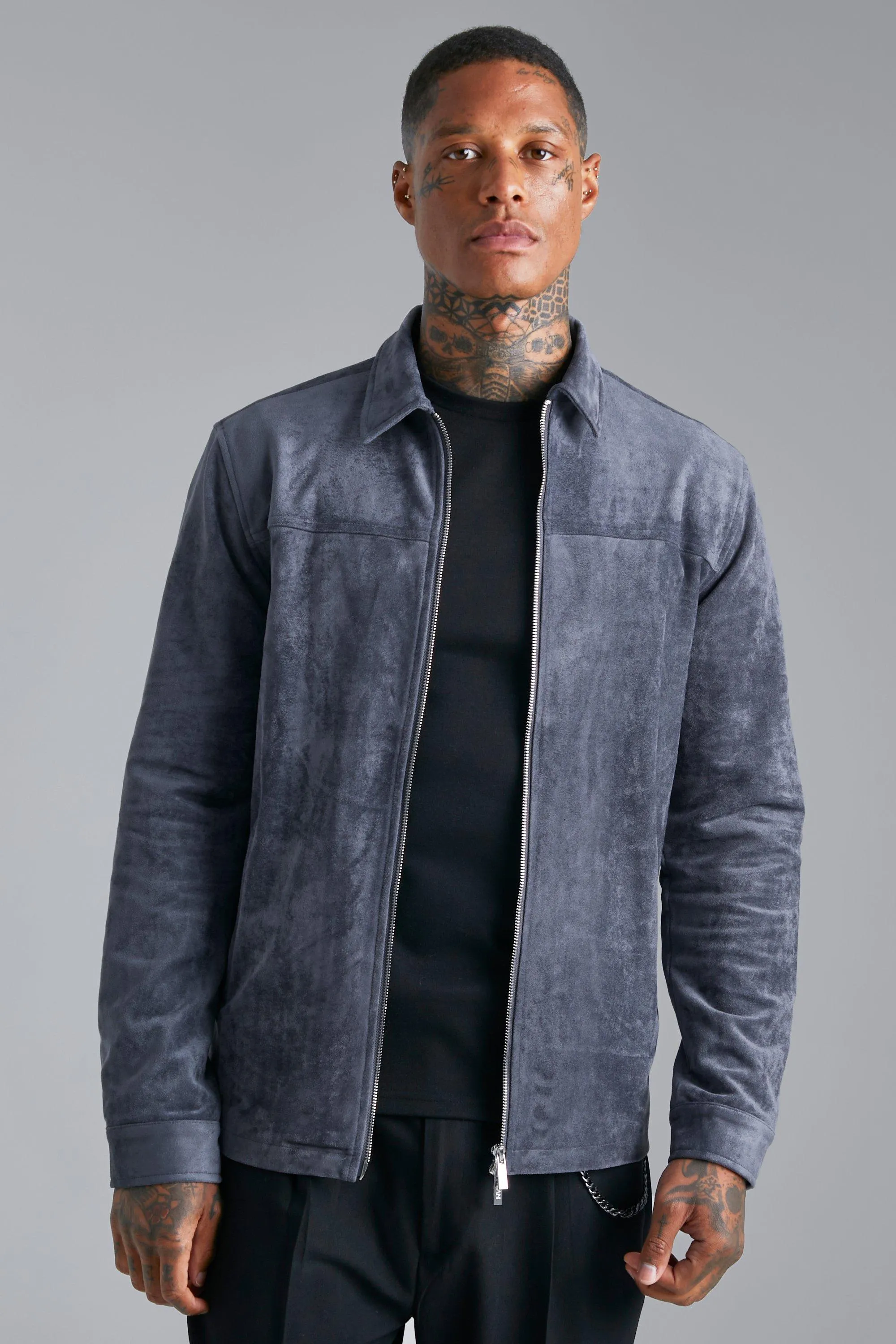 Faux Suede Harrington Jacket