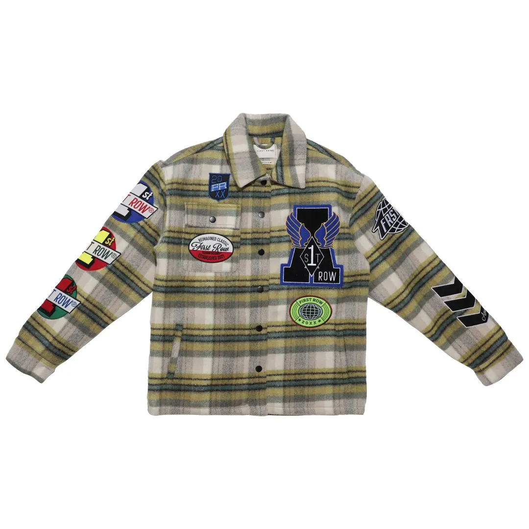 First Row Coexist  Multi Patches Shacket  Olive Jacket