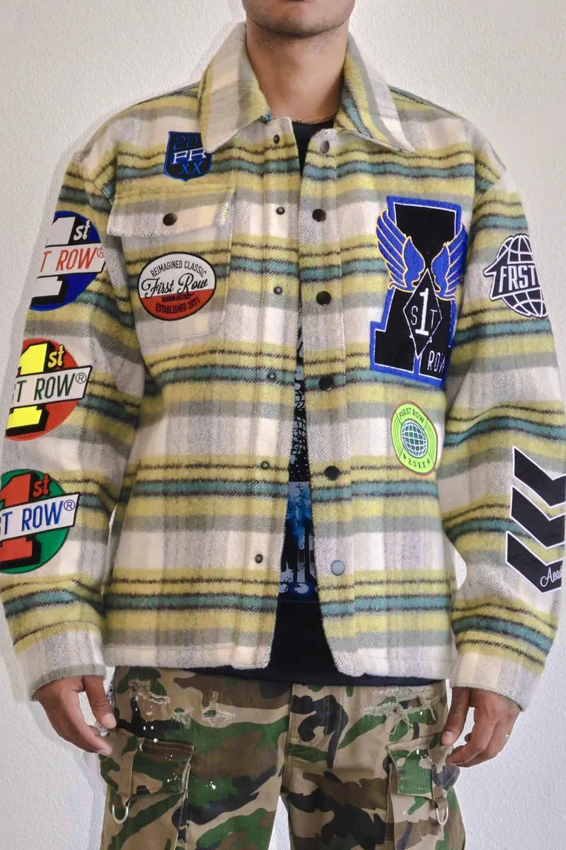 First Row Coexist  Multi Patches Shacket  Olive Jacket