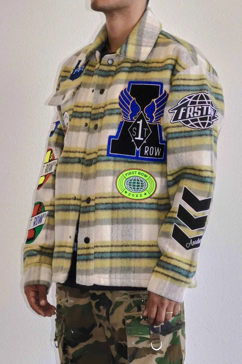 First Row Coexist  Multi Patches Shacket  Olive Jacket