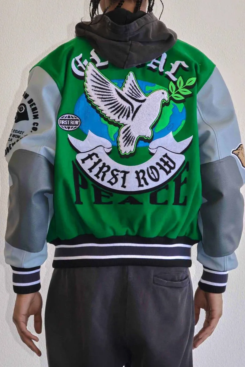 First Row Global Peace Multi Patches Varsity Jacket