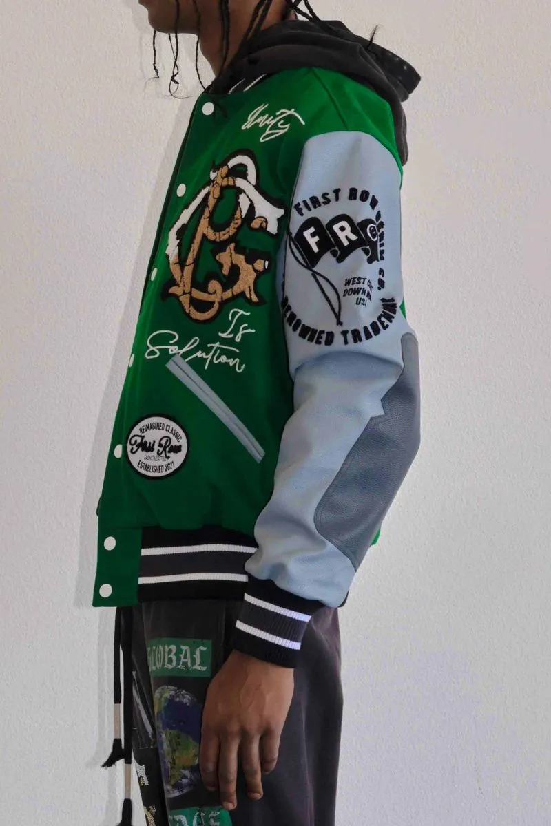 First Row Global Peace Multi Patches Varsity Jacket