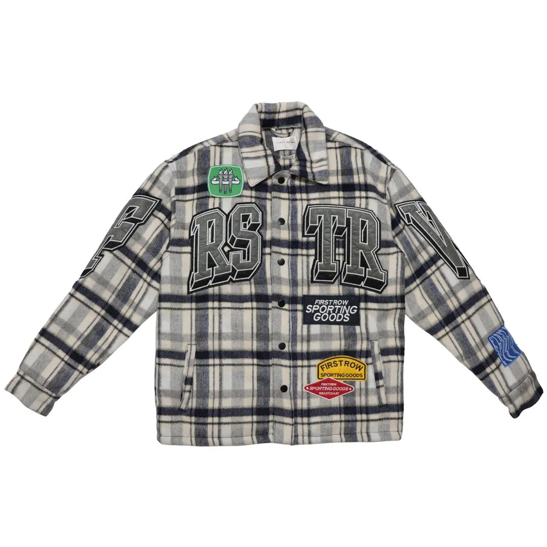 First Row  Sporting Logo Multi Patches Shacket Grey Jacket