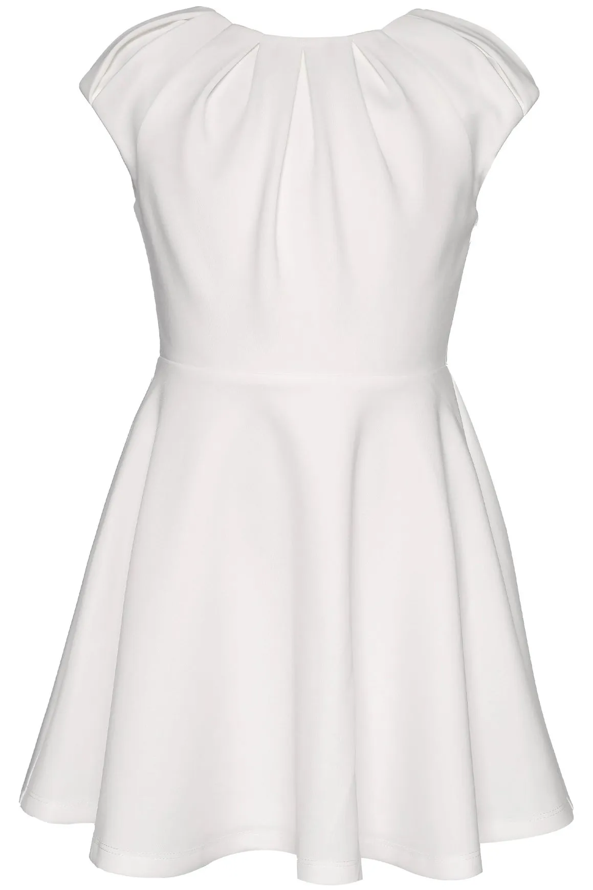 Fit & Flare Scuba Dress with Pleated Neckline | White