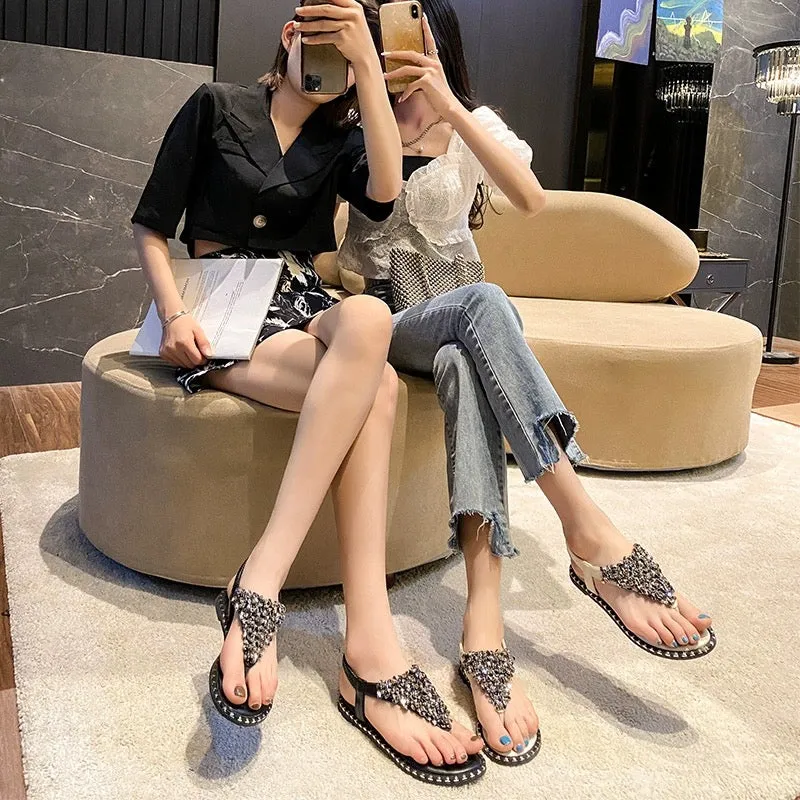 Flip-on Sandals Women's Summer Fairy Style 2024 New Summer French Summer Ladies Travel Flat Roman Shoes