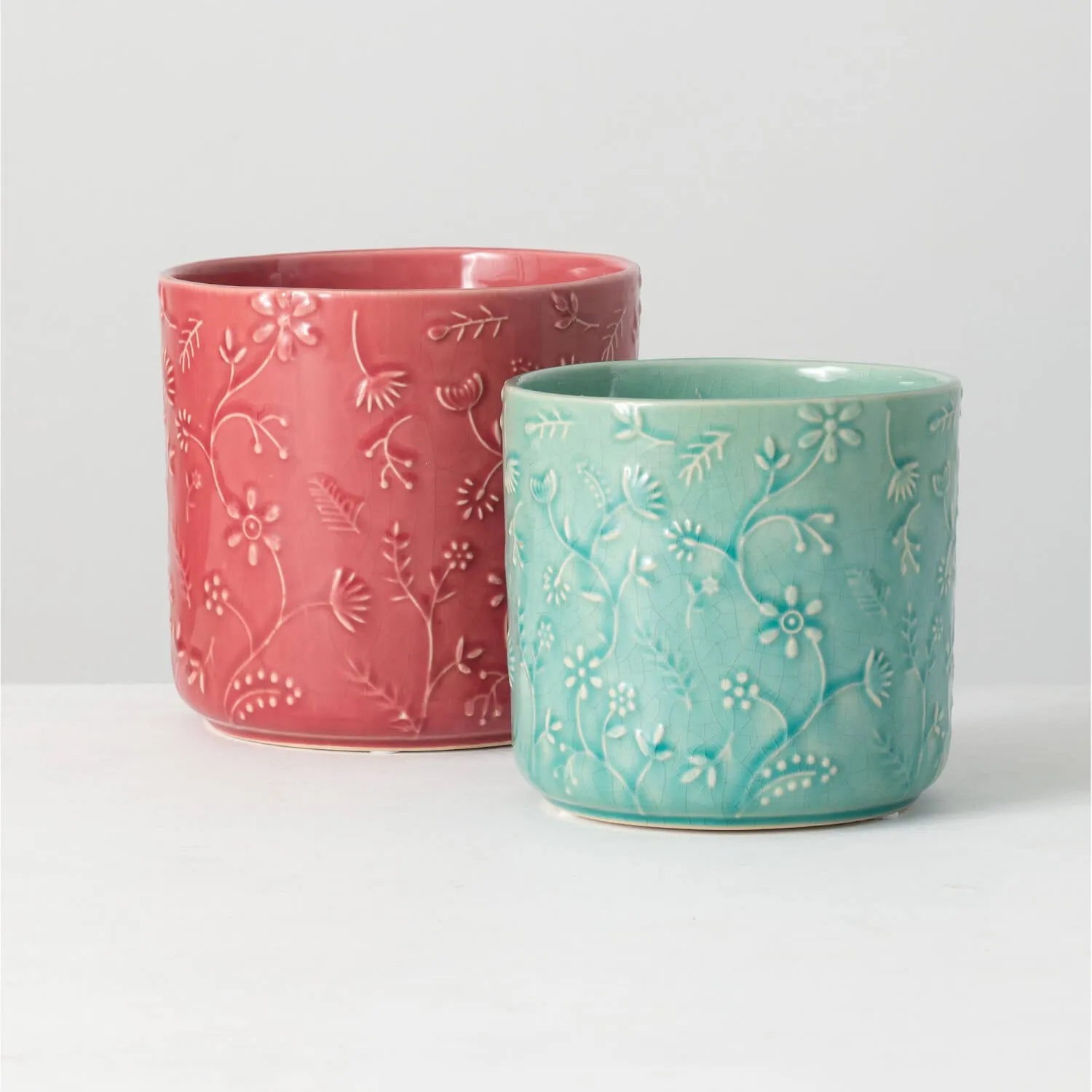 Floral Relief Planter Set Of 2