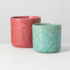 Floral Relief Planter Set Of 2