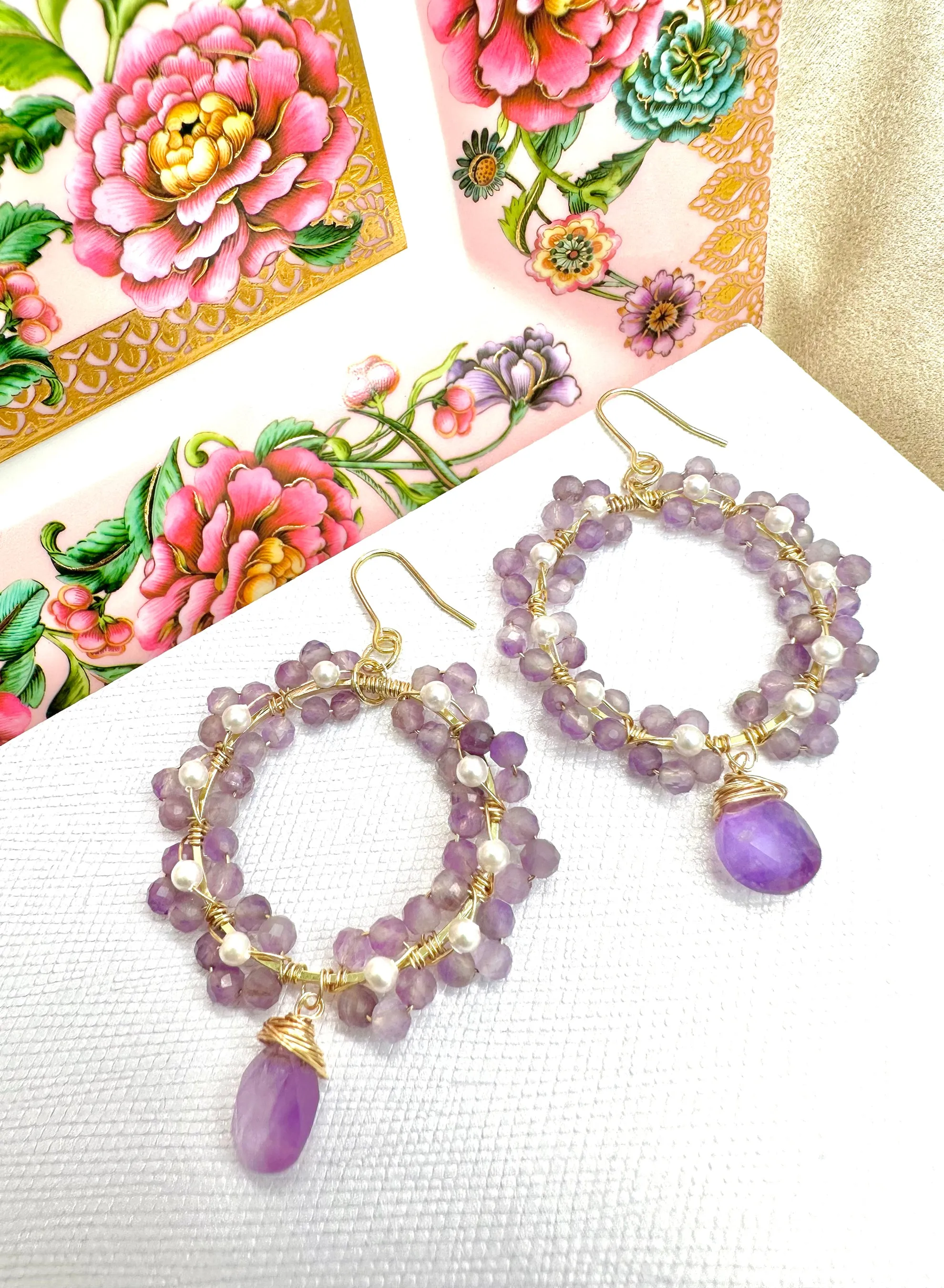 Flower Amethyst Earrings Handmade - KE027