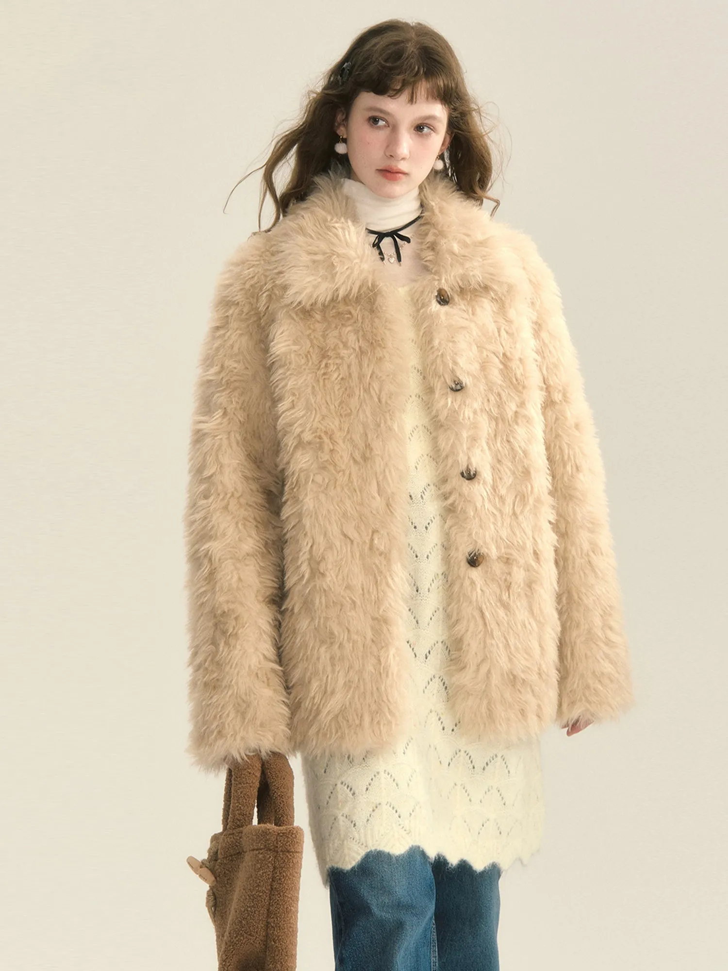 Fluffily Retro Oversize Winter Warm Boa-Jacket