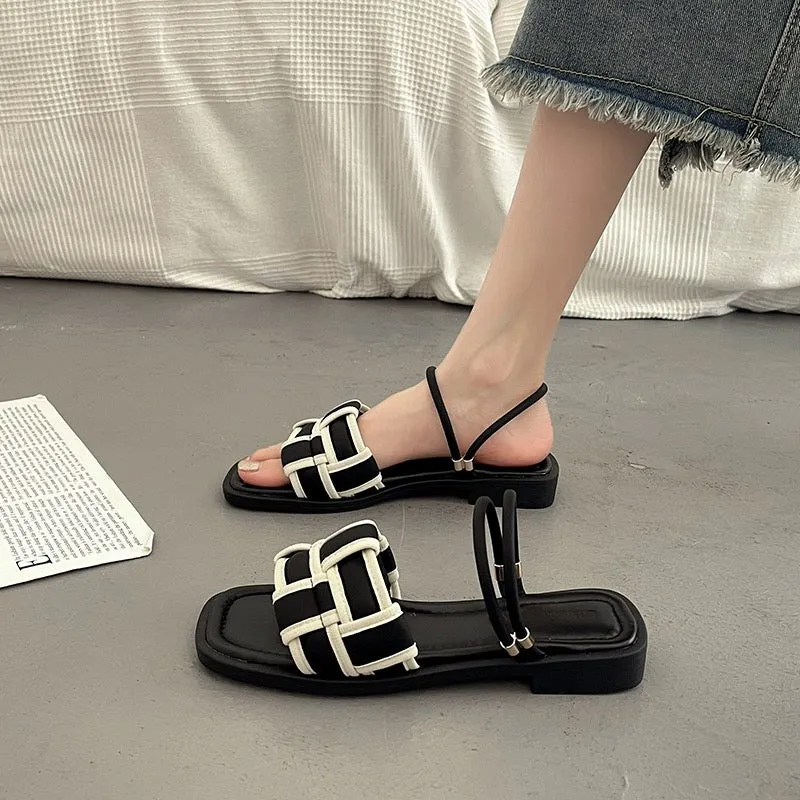 French fairy style flat sandals for women summer fashion with skirt temperament 2024 new hot style versatile Roman sandals