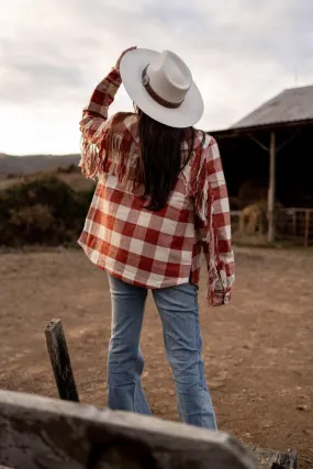 Women's Plaid Shirt Jacket with Fringe - Freya Collection