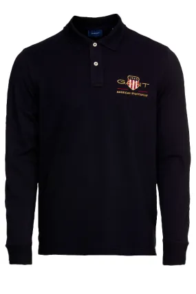 GANT Men's Long Sleeve Gold Shield Piqué Polo Regular Fit - Black