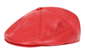 Genuine Red Leather London Flat Cap - Timeless Classic